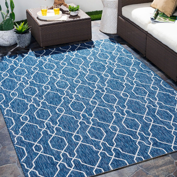 Livabliss Eagean Flatweave Turkish Geometric Polypropylene Rug for Indoor Outdoor High Traffic Areas Dark Blue, Deni 6'7" x 6'7" EAG2381-67RD