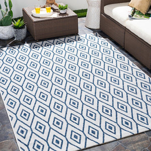 Livabliss Eagean Flatweave Polypropylene Rug Turkish Woven Traditional Pattern for Entryway or Patio Cream, Dark Blu 5'3" x 7'7" EAG2391-5377