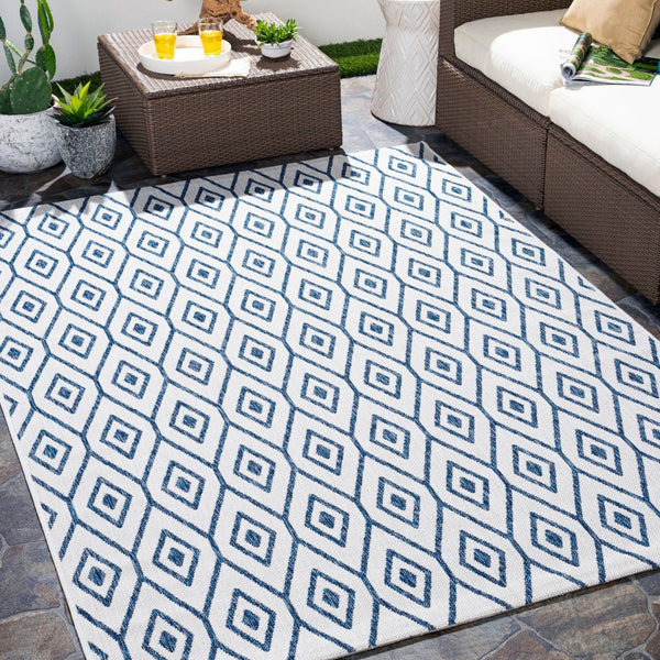Livabliss Eagean Flatweave Polypropylene Rug Turkish Woven Traditional Pattern for Entryway or Patio Cream, Dark Blu 5'3" x 7'7" EAG2391-5377