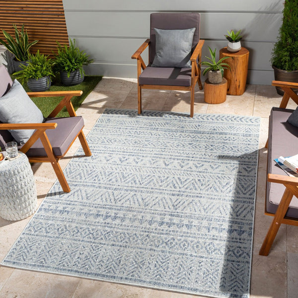 Livabliss Eagean Bohemian Geometric Flatweave Polypropylene Rug for Entryway Kitchen Patio Navy, Blue 6'7" x 6'7" Square EAG2405-67SQ