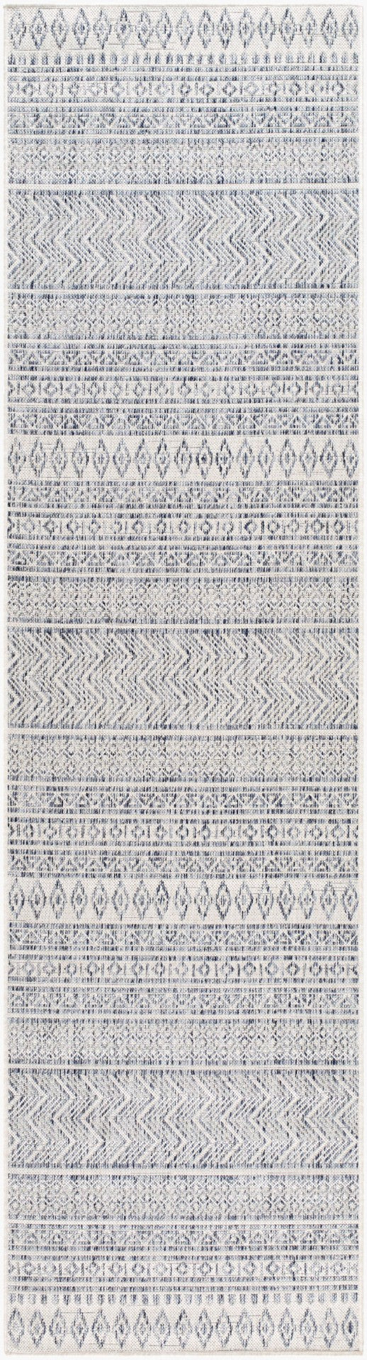 Livabliss Eagean Flatweave Polypropylene Bohemian Global Rug for Indoor Outdoor Patio Use Navy, Blue 2'7" x 12' EAG2410-2712
