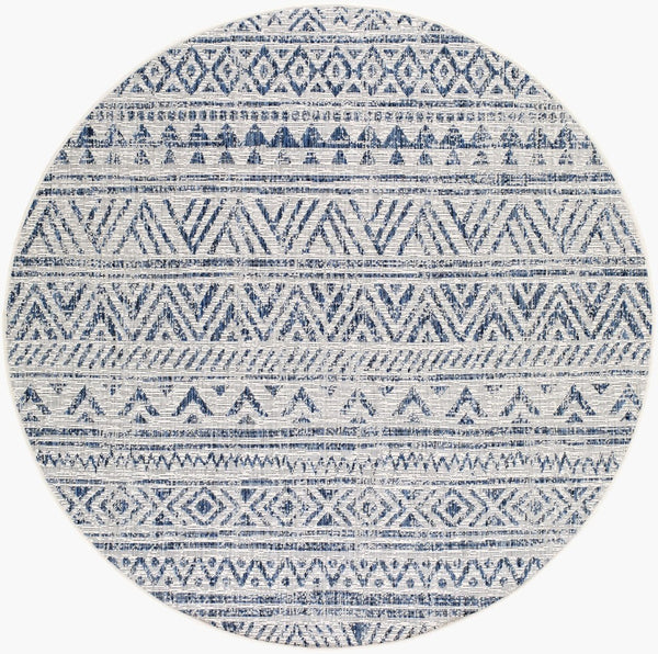 Livabliss Eagean Flatweave Polypropylene Bohemian Global Rug for Indoor Outdoor Patio Use Navy, Blue 5'3" x 5'3" EAG2410-53RD