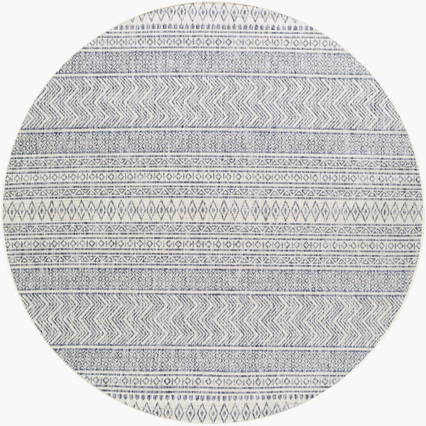 Livabliss Eagean Flatweave Polypropylene Bohemian Global Rug for Indoor Outdoor Patio Use Navy, Blue 7'10" x 7'10" Round EAG2410-710RD