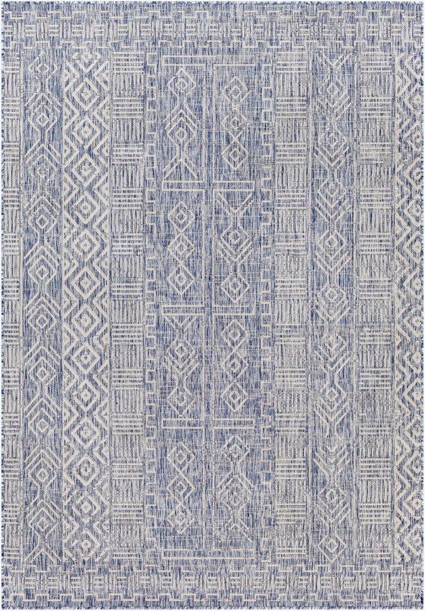 Livabliss Eagean Flatweave Polypropylene Area Rug Bohemian Global Pattern Indoor Outdoor Accent Navy, Blue 6'7" x 6'7" EAG2413-67SQ