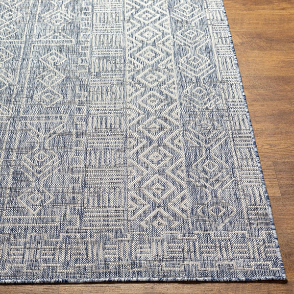 Livabliss Eagean Flatweave Polypropylene Area Rug Bohemian Global Pattern Indoor Outdoor Accent Navy, Blue 6'7" x 6'7" EAG2413-67SQ
