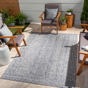 Livabliss Eagean Flatweave Polypropylene Area Rug Bohemian Global Pattern Indoor Outdoor Accent Navy, Blue 6'7" x 6'7" EAG2413-67SQ