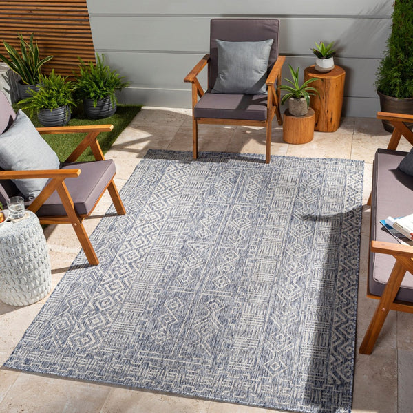 Livabliss Eagean Flatweave Polypropylene Area Rug Bohemian Global Pattern Indoor Outdoor Accent Navy, Blue 6'7" x 6'7" EAG2413-67SQ