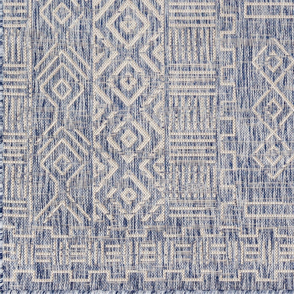 Livabliss Eagean Flatweave Polypropylene Area Rug Bohemian Global Pattern Indoor Outdoor Accent Navy, Blue 6'7" x 6'7" EAG2413-67SQ