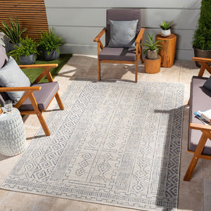 Livabliss Eagean Bohemian Global Flatweave Polypropylene Rug for High Traffic Indoor Outdoor Spaces Oatmeal, Gray 7'10" x 7'10" EAG2414-710RD