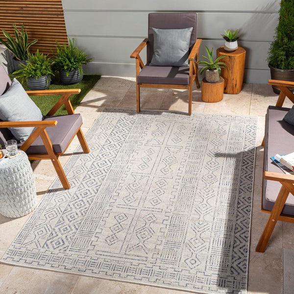 Livabliss Eagean Bohemian Global Flatweave Polypropylene Rug for High Traffic Indoor Outdoor Spaces Oatmeal, Gray 7'10" x 7'10" EAG2414-710RD