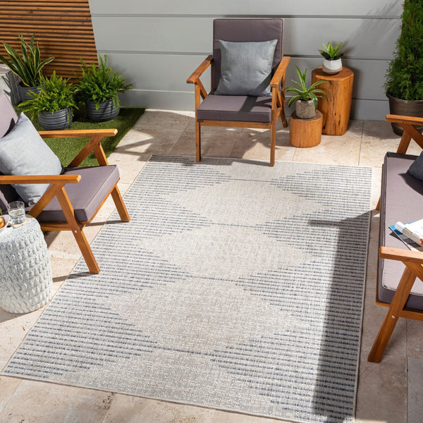 Livabliss Eagean Global Inspired Polypropylene Indoor Outdoor Rug for Entryways and Kitchens Oatmeal, Gray 6'7" x 6'7" Round EAG2418-67RD
