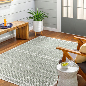 Livabliss Eagean Bohemian Flatweave Polypropylene Rug for Entryways and High Traffic Spaces Grass Green, Iv 6'7" x 6'7" Round EAG2425-67RD