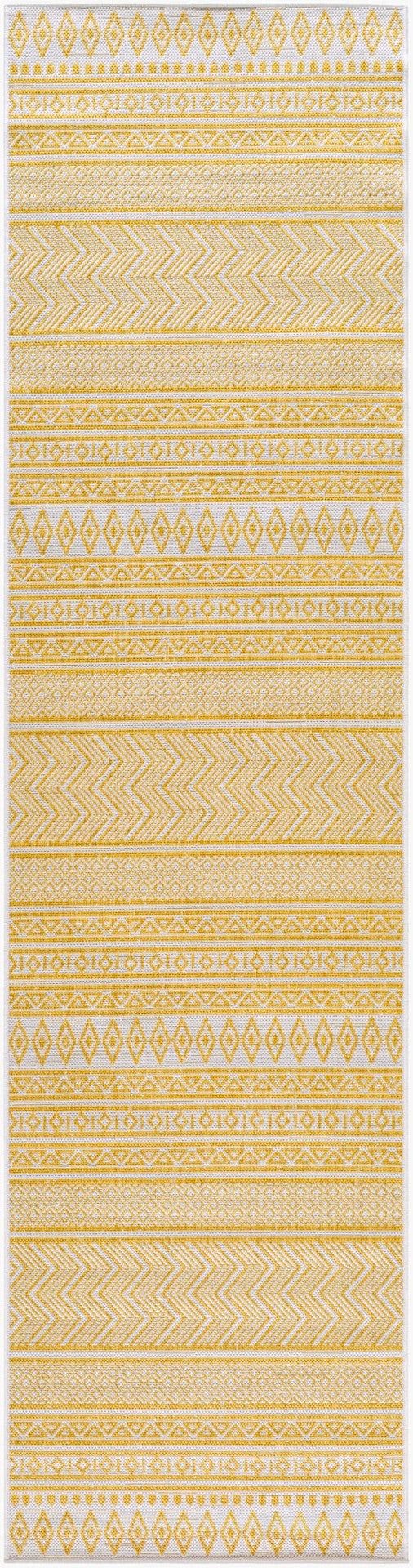 Livabliss Eagean Flatweave Runner Rug Bohemian Global Pattern Polypropylene Hallway Indoor Outdoor Ivory, Mustard 2'7" x 10' EAG2427-2710