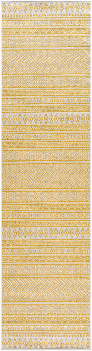 Livabliss Eagean Flatweave Runner Rug Bohemian Global Pattern Polypropylene Hallway Indoor Outdoor Ivory, Mustard 2'7" x 10' EAG2427-2710