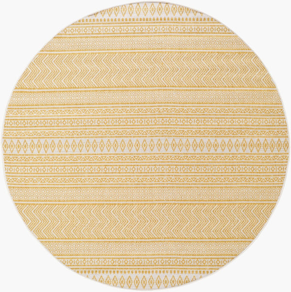 Livabliss Eagean Flatweave Runner Rug Bohemian Global Pattern Polypropylene Hallway Indoor Outdoor Ivory, Mustard 6'7" x 6'7" EAG2427-67RD