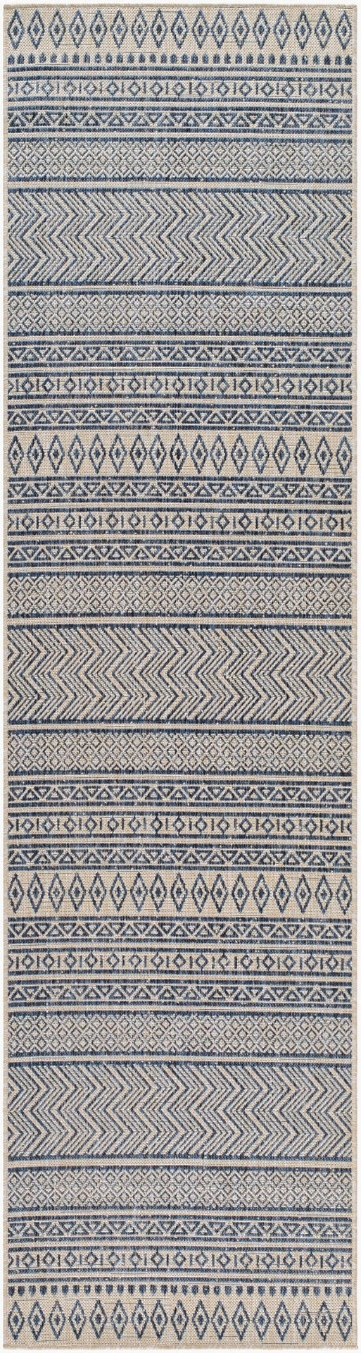 Livabliss Eagean Flatweave Polypropylene Indoor Outdoor Rug with Bohemian Global Pattern Navy, Light Bei 2'7" x 12' EAG2428-2712