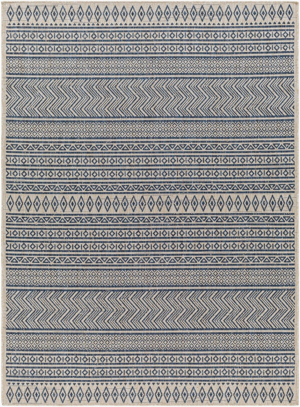 Livabliss Eagean Flatweave Polypropylene Indoor Outdoor Rug with Bohemian Global Pattern Navy, Light Bei 7'10" x 7'10" Square EAG2428-710SQ