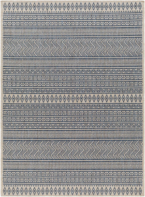 Livabliss Eagean Flatweave Polypropylene Indoor Outdoor Rug with Bohemian Global Pattern Navy, Light Bei 7'10" x 7'10" Square EAG2428-710SQ