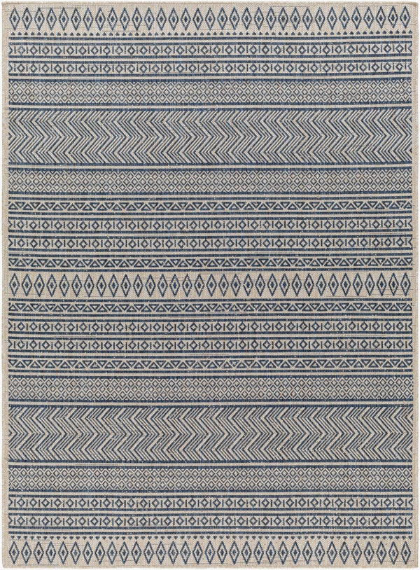 Livabliss Eagean Flatweave Polypropylene Indoor Outdoor Rug with Bohemian Global Pattern Navy, Light Bei 7'10" x 7'10" Square EAG2428-710SQ