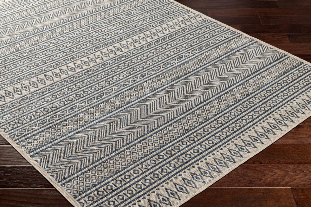 Livabliss Eagean Flatweave Polypropylene Indoor Outdoor Rug with Bohemian Global Pattern Navy, Light Bei 7'10" x 7'10" Square EAG2428-710SQ