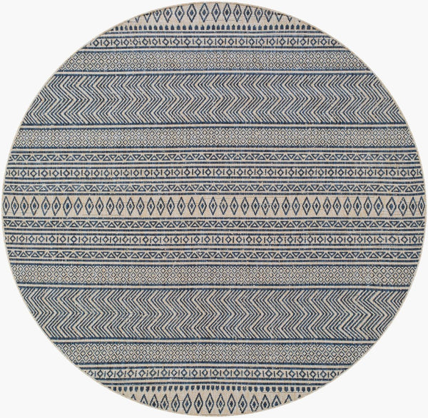 Livabliss Eagean Flatweave Polypropylene Indoor Outdoor Rug with Bohemian Global Pattern Navy, Light Bei 5'3" x 5'3" EAG2428-53RD