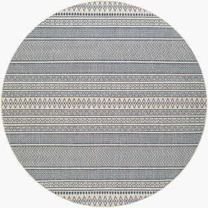 Livabliss Eagean Flatweave Polypropylene Indoor Outdoor Rug with Bohemian Global Pattern Navy, Light Bei 7'10" x 7'10" Round EAG2428-710RD