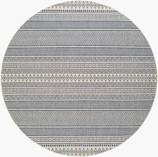 Livabliss Eagean Flatweave Polypropylene Indoor Outdoor Rug with Bohemian Global Pattern Navy, Light Bei 7'10" x 7'10" Round EAG2428-710RD