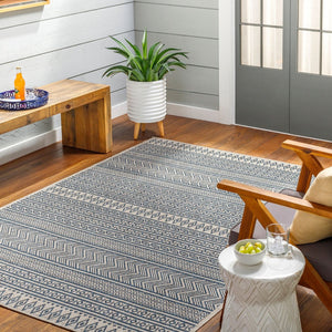 Livabliss Eagean Flatweave Polypropylene Indoor Outdoor Rug with Bohemian Global Pattern Navy, Light Bei 7'10" x 7'10" Square EAG2428-710SQ
