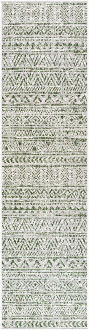 Livabliss Eagean Flat Weave Polypropylene Rug Bohemian Geometric Pattern for Entryway or Patio Grass Green, Iv 2'7" x 10' EAG2429-2710