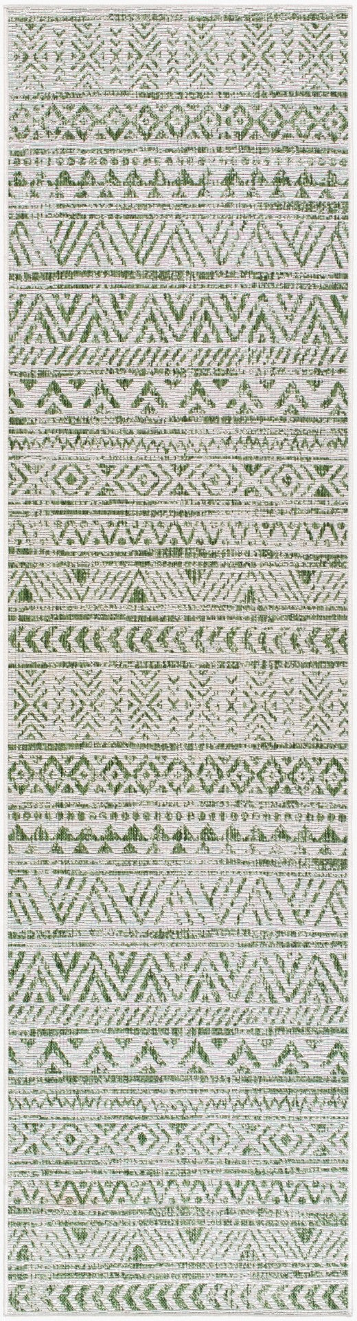 Livabliss Eagean Flat Weave Polypropylene Rug Bohemian Geometric Pattern for Entryway or Patio Grass Green, Iv 2'7" x 10' EAG2429-2710