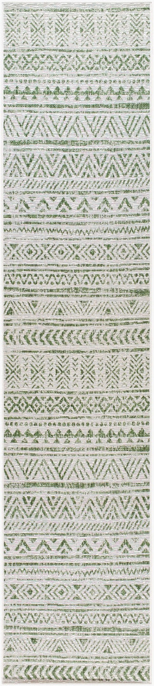 Livabliss Eagean Flat Weave Polypropylene Rug Bohemian Geometric Pattern for Entryway or Patio Grass Green, Iv 2'7" x 12' EAG2429-2712