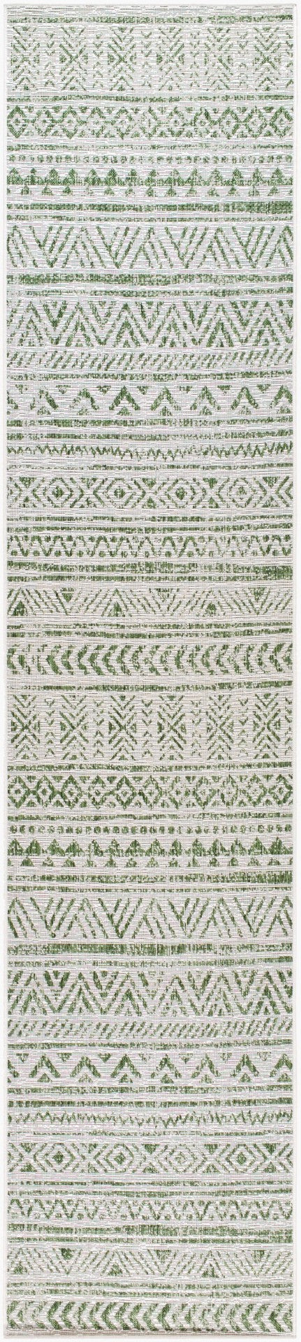 Livabliss Eagean Flat Weave Polypropylene Rug Bohemian Geometric Pattern for Entryway or Patio Grass Green, Iv 2'7" x 12' EAG2429-2712