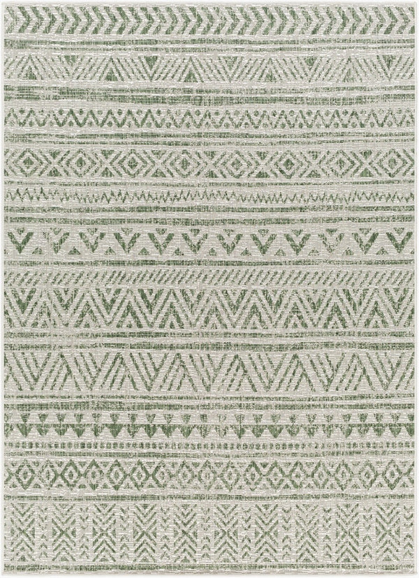 Livabliss Eagean Flat Weave Polypropylene Rug Bohemian Geometric Pattern for Entryway or Patio Grass Green, Iv 6'7" x 6'7" Square EAG2429-67SQ