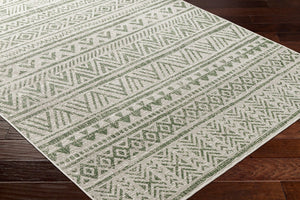 Livabliss Eagean Flat Weave Polypropylene Rug Bohemian Geometric Pattern for Entryway or Patio Grass Green, Iv 6'7" x 6'7" Square EAG2429-67SQ