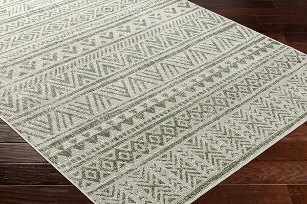 Livabliss Eagean Flat Weave Polypropylene Rug Bohemian Geometric Pattern for Entryway or Patio Grass Green, Iv 6'7" x 6'7" Square EAG2429-67SQ