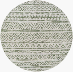 Livabliss Eagean Flat Weave Polypropylene Rug Bohemian Geometric Pattern for Entryway or Patio Grass Green, Iv 7'10" x 7'10" Round EAG2429-710RD