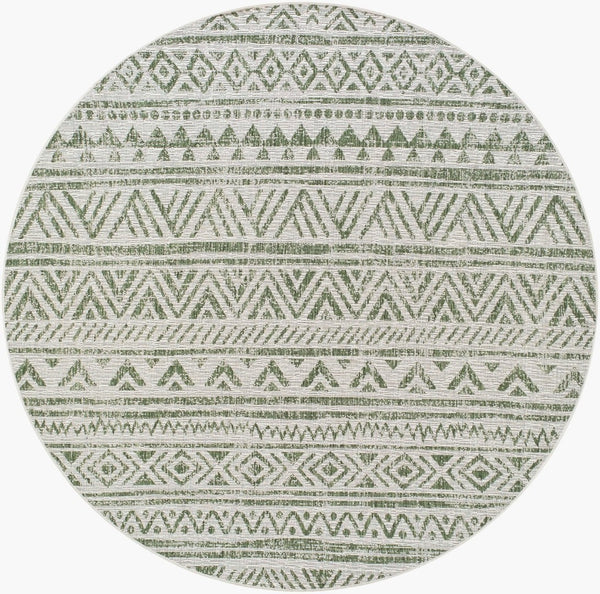 Livabliss Eagean Flat Weave Polypropylene Rug Bohemian Geometric Pattern for Entryway or Patio Grass Green, Iv 7'10" x 7'10" Round EAG2429-710RD