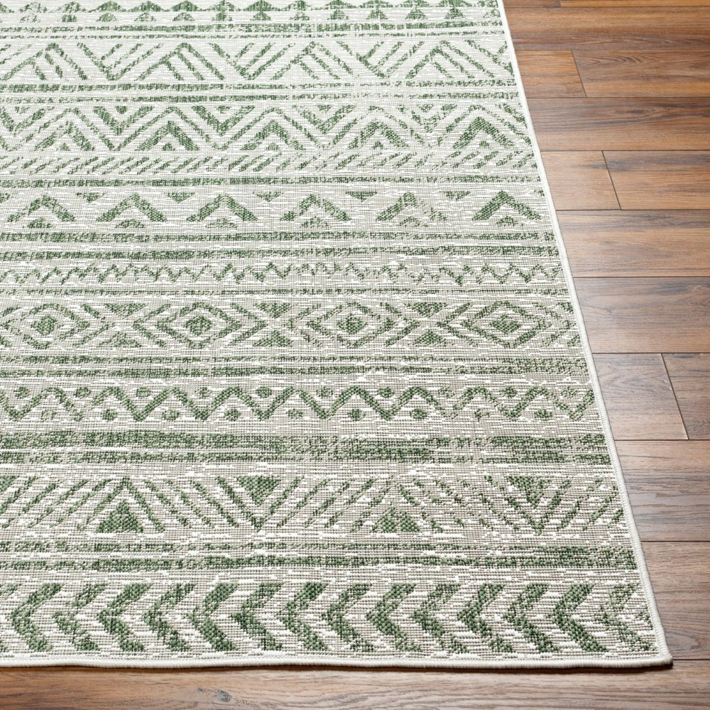 Livabliss Eagean Flat Weave Polypropylene Rug Bohemian Geometric Pattern for Entryway or Patio Grass Green, Iv 6'7" x 6'7" Square EAG2429-67SQ