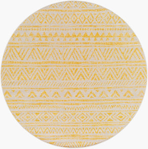 Livabliss Eagean Flatweave Polypropylene Runner Bohemian Global Pattern for Hallways and Entryways Ivory, Mustard 6'7" x 6'7" Round EAG2431-67RD