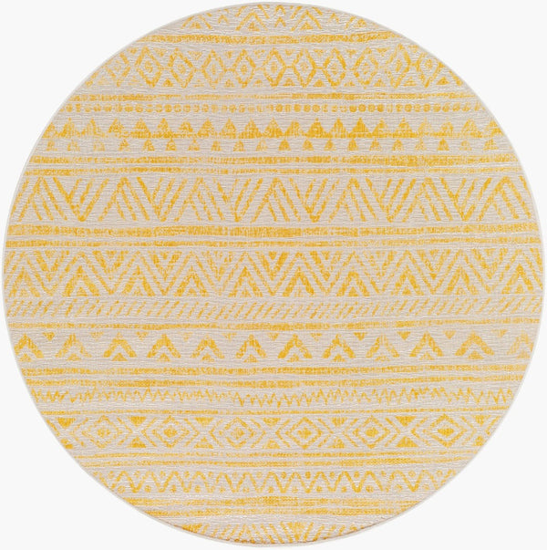 Livabliss Eagean Flatweave Polypropylene Runner Bohemian Global Pattern for Hallways and Entryways Ivory, Mustard 6'7" x 6'7" Round EAG2431-67RD