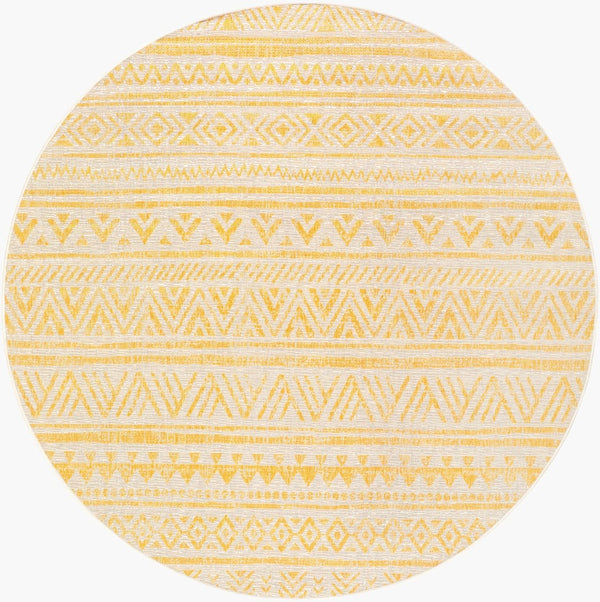 Livabliss Eagean Flatweave Polypropylene Runner Bohemian Global Pattern for Hallways and Entryways Ivory, Mustard 7'10" x 7'10" EAG2431-710RD