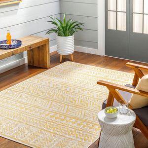 Livabliss Eagean Flatweave Polypropylene Runner Bohemian Global Pattern for Hallways and Entryways Ivory, Mustard 6'7" x 6'7" Square EAG2431-67SQ