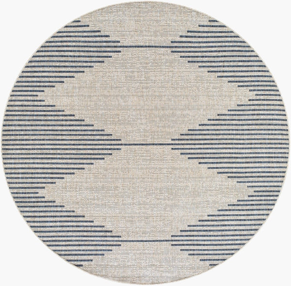 Livabliss Eagean Bohemian Global Polypropylene Area Rug for Indoor Outdoor High Traffic Spaces Navy, Light Bei 5'3" x 5'3" EAG2434-53RD
