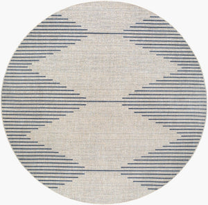 Livabliss Eagean Bohemian Global Polypropylene Area Rug for Indoor Outdoor High Traffic Spaces Navy, Light Bei 7'10" x 7'10" Round EAG2434-710RD
