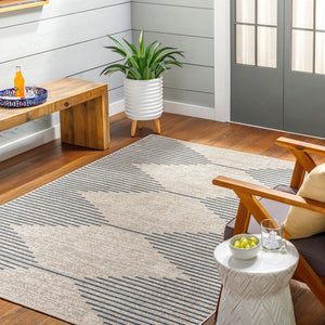 Livabliss Eagean Bohemian Global Polypropylene Area Rug for Indoor Outdoor High Traffic Spaces Navy, Light Bei 5'3" x 7'7" EAG2434-5377