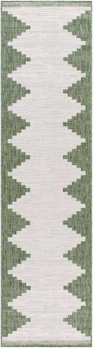 Livabliss Eagean Outdoor Geometric Polypropylene Rug Bohemian Patio Anchor Woven in Turkey Grass Green, Iv 2'7" x 12' EAG2435-2712