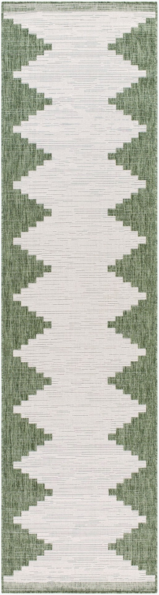 Livabliss Eagean Outdoor Geometric Polypropylene Rug Bohemian Patio Anchor Woven in Turkey Grass Green, Iv 2'7" x 12' EAG2435-2712