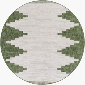 Livabliss Eagean Outdoor Geometric Polypropylene Rug Bohemian Patio Anchor Woven in Turkey Grass Green, Iv 6'7" x 6'7" Round EAG2435-67RD