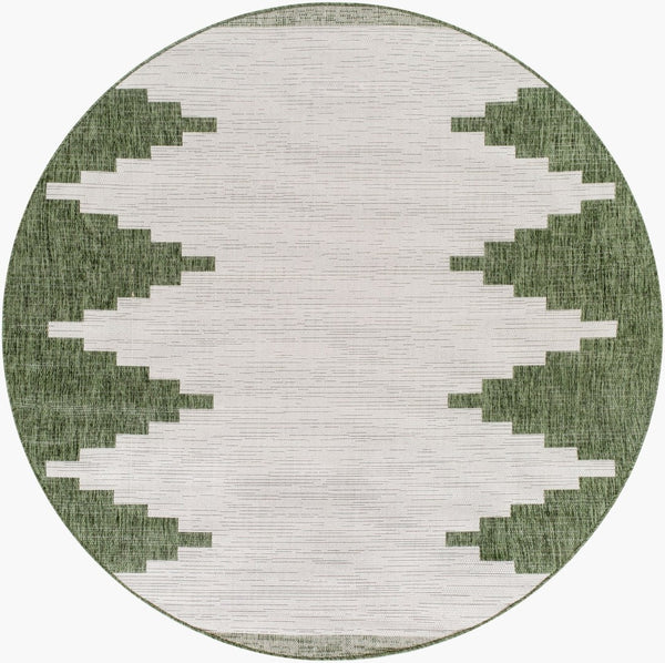 Livabliss Eagean Outdoor Geometric Polypropylene Rug Bohemian Patio Anchor Woven in Turkey Grass Green, Iv 6'7" x 6'7" Round EAG2435-67RD