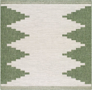 Livabliss Eagean Outdoor Geometric Polypropylene Rug Bohemian Patio Anchor Woven in Turkey Grass Green, Iv 7'10" x 7'10" Square EAG2435-710SQ